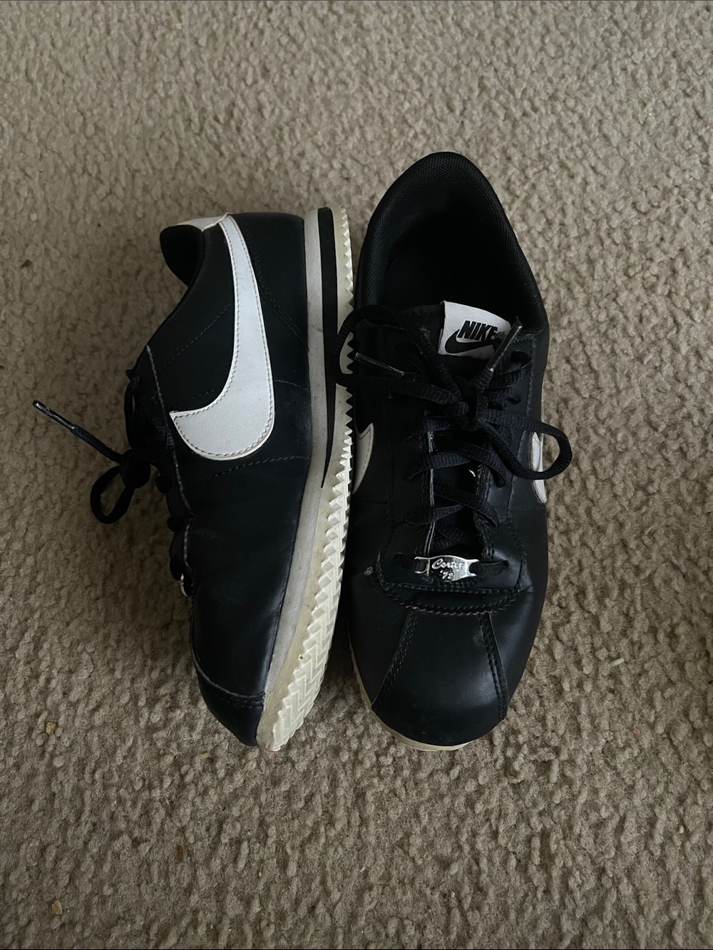 Nike Black and White Cortez-style Leather Sneakers